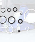 3 Ton Hydraulic Floor Jack Seal Kit 17Pcs O Ring Oil Filler Plug Replacement Seals displayed with floor jack