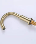 Curved spout for Brushed Gold Widespread Bathroom Faucet For 8 Inch Sinks Brass Deck Mounted Tap 3 Hole 2 Handle 360 Degree Swivel Spout Drip Free