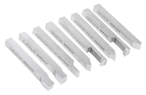 8 Piece Five Sixteenth Inch HSS Tool Bit Set Pre Ground For Turning And Facing Work Includes 80 Degree And 60 Degree Left And Right Hand Lathe Tools Pro Grade For Machinists And DIY Hobbyists Ready To Use