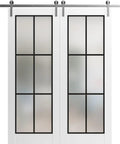 Beefy Double Barn Door With Frosted Glass Sliding System For Interiors, Heavy Duty 84 By 96 Inch Panels, front view