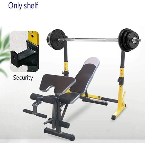 Adjustable Squat Rack And Bench Press Station With Pull Up Bar Heavy Duty Home Gym Fitness Equipment showing bench and barbell setup