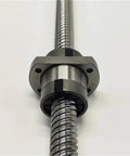 Heavy Duty Ground Rolled Steel Ball Screw Model W0400MA With Integrated Nut Assembly, close-up view of nut and shaft.