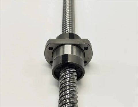 Heavy Duty Ground Rolled Steel Ball Screw Model W0400MA With Integrated Nut Assembly, close-up view of nut and shaft.
