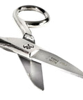 Close-up of the electricians scissors from Pro Grade Cable Splicer Kit With Electricians Scissors And Splicer Knife Two Pocket Leather Pouch For Quick Wire Stripping Notches For 19 And 23 AWG Three Piece Set For Electricians.