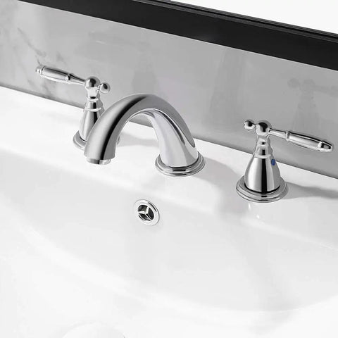 Chrome 8 Inch Widespread Bathroom Faucet With Metal Pop Up Drain Lead Free 3 Hole Lavatory Faucet For Sink Vanity Use WF0084C