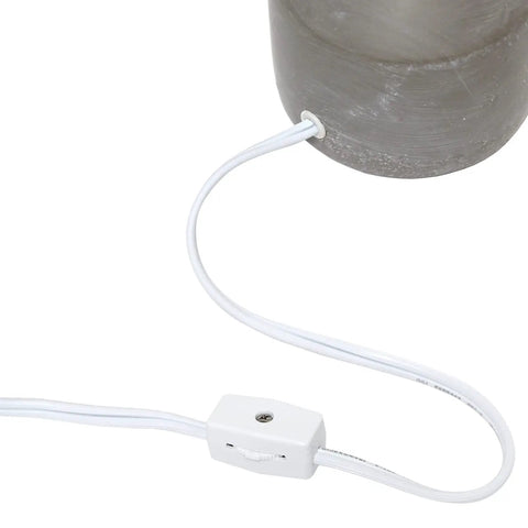 Close-up view of 5 ft cord with switch, part of Gray Concrete Table Lamp With White Fabric Shade, Sleek Minimalist Nightstand Light For Living Room
