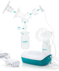 Hospital Strength Double Electric Breast Pump With Custom Suction Controls And Lowkey Quiet Motor To Keep Pumping Sessions Smooth including bottles and adapter.