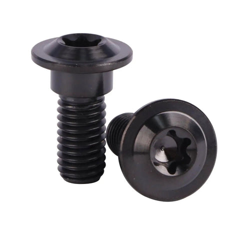 Badass Grade 5 Titanium Motorcycle Brake Rotor Bolts M8 X 20mm And 25mm CNC Anodized Black Replacement Screws showing black screws.