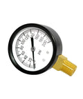 Joywayus pressure gauge, 0–200 psi, brass 1/4 in. NPT male thread, lower-mount, side view