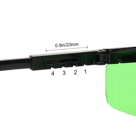 Adjustable temple of Green Laser Enhancement Glasses Eye Protection Safety Goggles For Green Laser Level Rotary And Multi Line Laser Tools DIY Pros Trust Adjustable Temple And Protective Box Included.
