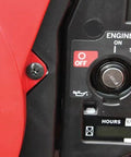 Close-up of engine control panel showing start switch and hour meter for Heavy Hitter Stump Grinder With 20 HP Honda Engine And Electric Start Featuring Quick Side Discharge Frame Five Adjustable Handles And Rock Solid Triple Cutting Teeth For Brutal Yard Clearing Tasks.