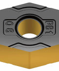 Set Of 10 Indexable Turning Inserts, 35 Degree Diamond Shape, CVD Coated, showing black and gold insert with center hole
