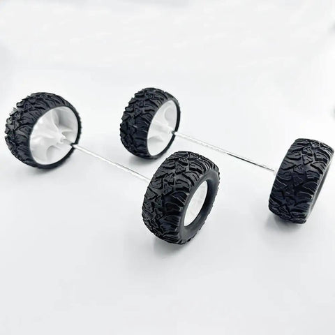 4 Pack RC Car Wheel Set With Rubber Tires And Metal Shaft Axles For Remote Control Cars Trucks And Robots 55mm Diameter 3mm Shaft