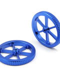 4 Pack Anodized Aluminum Hand Twist Leveling Nuts Plus Eight Silicone Heatbed Columns Solid M4 Threads Sixty Millimeter Diameter Mounts For Creality Ender Three Pro And CR10 Ready To Roll Pretty Dang Solid Upgrade Kit, showing blue anodized aluminum knobs.