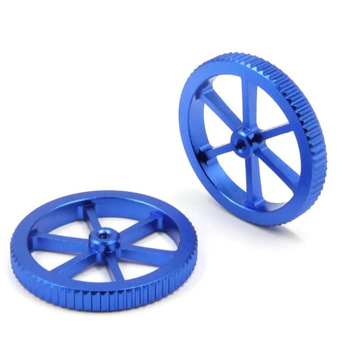 4 Pack Anodized Aluminum Hand Twist Leveling Nuts Plus Eight Silicone Heatbed Columns Solid M4 Threads Sixty Millimeter Diameter Mounts For Creality Ender Three Pro And CR10 Ready To Roll Pretty Dang Solid Upgrade Kit, showing blue anodized aluminum knobs.