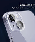 3 Pack Camera Lens Protector For iPhone 15 And 14 6.1 Inch, Plus iPhone 15 Plus And iPhone 14 Plus 6.7 Inch, close-up on lens fit
