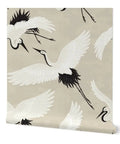 Premium Bird Pattern Large Scale Pvc Free Wallpaper Featuring Hella Durable Matte Linen Texture Perfect For Kitchen Bathroom Hallway Mudroom And Laundry Rooms Plus Easy Paste To Paper Application And Pro Install Tips showing beige birds in flight.