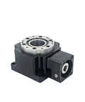 Right Angle Rotary Actuator With Killer Torque For Robot Arms Delivering Smooth 360 Degree Hollow Shaft Rotation Built Tough For Dead Serious Precision Motion Control, black housing with metal components.