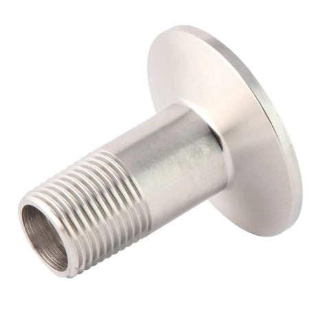 Metaland stainless steel 1.5in tri-clamp to 3/4in NPT male sanitary adapter, side view