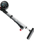 Portable Bike Fork And Rear Shock Pump 400 PSI With 1.5 Inch Gauge, T-handle, swivel hose, alloy barrel, and bleed button.