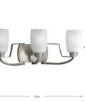 Three Light Sleek Modern Bath Vanity Light With Etched Glass In Brushed Nickel Transitional Style Dimmable Fixture 21x8.25 inches