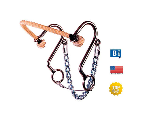 Transitional Western Hackamore For Slow Work And Training, Adjustable Stage B Bitless Riding Tool With 6 Inch Cheeks And Waxed Rope Nose