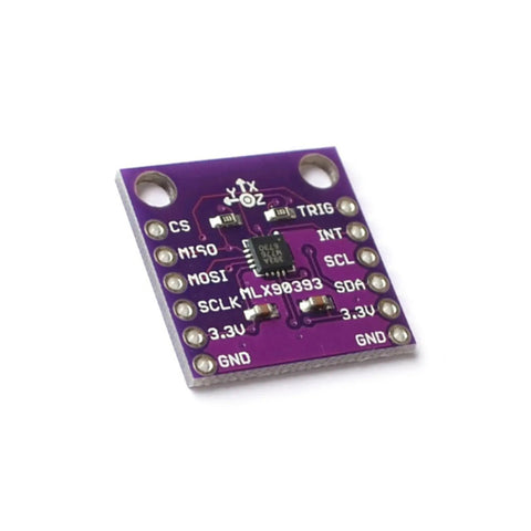 MLX90393 Digital Hall Effect Sensor Module With Pro Grade Positioning And I2C SPI Interfaces For Real Time Motion Control In Battery Powered Devices Industrial Equipment And Smart Consumer Gadgets purple PCB module with pin labels