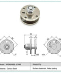 Technical diagram and top view of 360 Degree Rotating Damping Shaft Disc Type Rotary Damper with Adjustable Angle Stop Mechanism, Carbon Steel