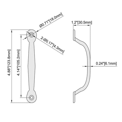 Detailed dimensions diagram of Heavy Duty 4 7 Eighth Inch Cabinet Pull Handle Set Of 50 Black Finish Door Pulls For Cabinets Closets Drawers Barn Doors Gate Hardware Durable Installation Screws Included Ideal For Kitchen Cabinets And Furniture Renovations, showing front and side view measurements.