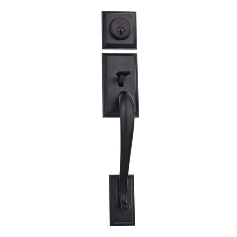 Sick Matte Black Exterior Door Handle Set With Left Hand Wave Lever And Deadbolt Lock Adjustable Latch From Two And Three Eighths