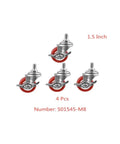 Four Piece Set Furniture Casters With Screw Brake Swivel Wheel M8 Thread Red PVC 38mm Diameter Silent Rolling Castors