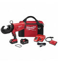 Heavy Duty 18 Volt Cordless Utility Crimper Featuring 12 Ton Force Logic For Pro Electrical Wiring with tools, battery, and bag.