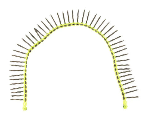 Coarse Thread Bugle-Head Drywall Screws For Wood Studs Size 6 X 1-5/8 In 1000 Count attached in a strip, ideal for drywall fastening.