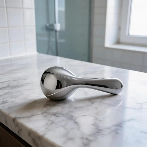 Solid Replacement Handle For 13 And 14 Series Bathtub Faucets To Swap Out Worn Out Rp48717 Knobs And Fix Shaky Valve Trim Kits Instantly For Smooth Water Flow Control And A Cool Bathroom Glow. chrome bathtub faucet handle on marble countertop