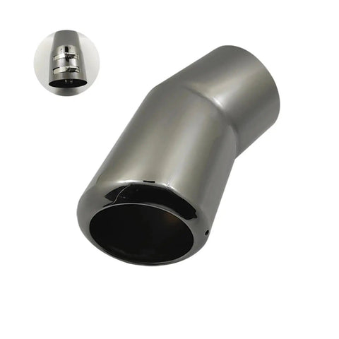 Stainless Steel Black Exhaust Tail Pipe Guard Cover Universal Fit Exterior Muffler Trim With Weatherproof Coating And Sleek Glossy Black Finish Adds Rugged Style Protection And A Dope Road Ready Look, showing glossy finish and shape.