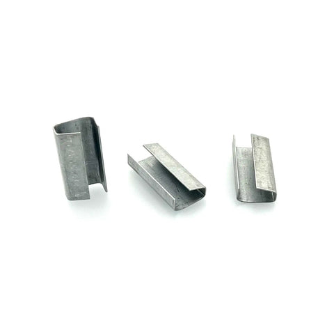 One Half Inch Snap On Open Plastic Strapping Seals For Polypropylene And Polyester Straps, Galvanized Steel, 1000 Pack, ASTM D3953-15