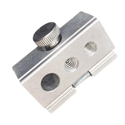 Heavy Duty Aluminum Table Clip Slider For IGT Camp Systems With 6mm 8mm And Quarter Inch Adapters showing a close-up view of the slider with mounting holes.