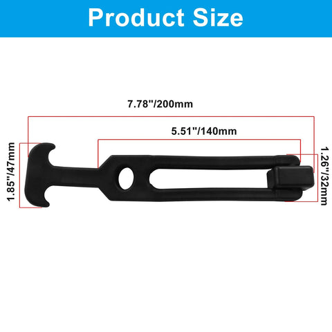 Side view of black rubber flexible draw latch with T-handle, 7.78 inches long for vehicle hoods and tool boxes.