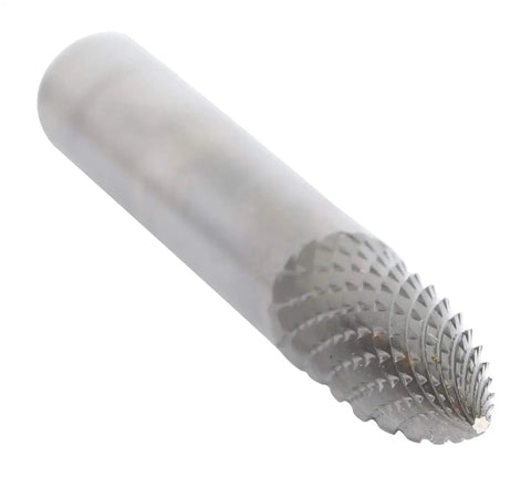 8 Piece Pro Grade Carbide Burr Set For Metal Removal With 1/4 Inch Cutting Diameter And 1/4 Inch Shank, C Style Shank, shown close-up