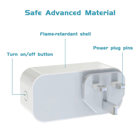 Totally Smooth Dual Outlet Power Bar Featuring Real Time Wattage Tracker And Flawless Wireless App Control For Hassle Free Smart Home Automation And Daily Tech Routine showing flame-retardant shell and power plug.