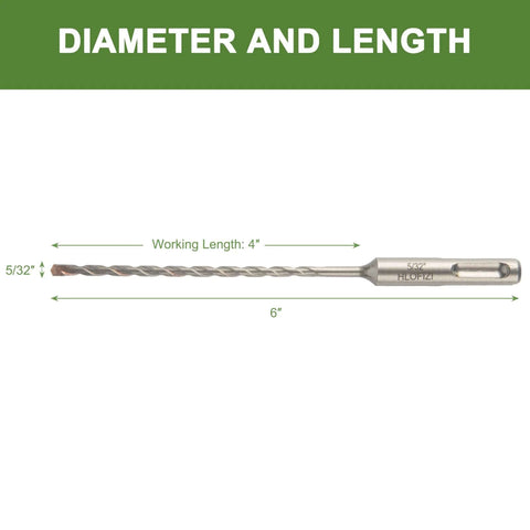 HLOFIZI 5/32-inch SDS Plus hammer drill bit, side view, carbide-tipped masonry bit, 6-inch length