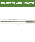Side view of HLOFIZI SDS Plus hammer drill bit, 5/32 in diameter, 6 in long, carbide tipped