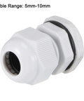 Waterproof Tough As Nails M18x1.5 Cable Gland Nylon Joint with Washer and Adjustable Locknut, 5-10mm Wire Hole, White