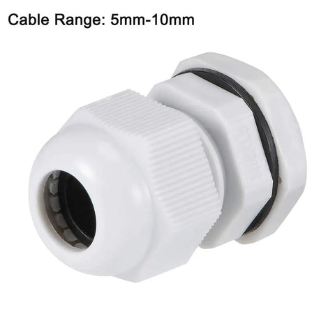 Waterproof Tough As Nails M18x1.5 Cable Gland Nylon Joint with Washer and Adjustable Locknut, 5-10mm Wire Hole, White