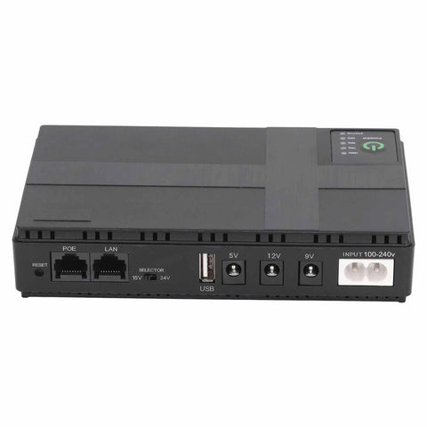 Mini Ups Battery Backup With 10400Mah keeps routers modems cameras running flawlessly during grid outages with USB and input ports.