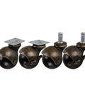 Heavy Antique Brass Casters With Swivel Brake And Slick Moving Wheels For Living Room Sofa And Ottoman Set Of Four, detailed view of wheels.