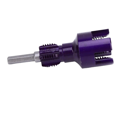 Eujgoov Heavy Duty Pipe Threader Kit With 3/4 Inch And 1/2 Inch Dies For Electric Drill showing a purple die for cutting metal pipes.
