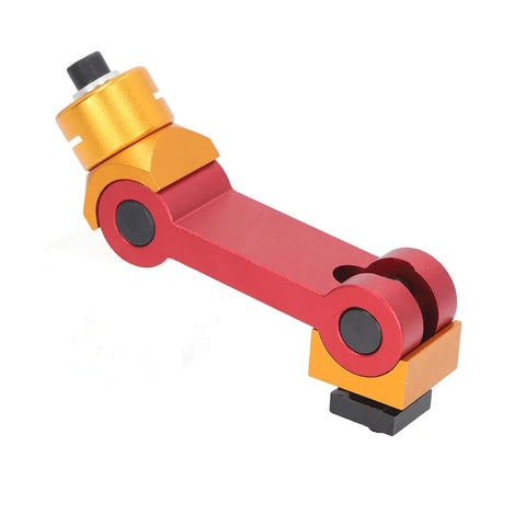 Rock Solid Hella Adjustable Milling Vise Stop Precision Cnc Mill Work Locator And Positioner Tool with red and gold aluminum construction.