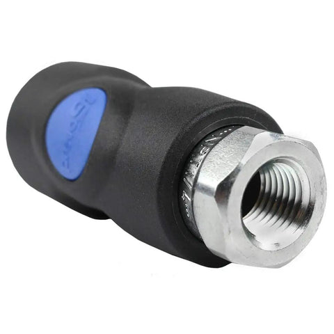 Three Pack 1/4 Inch FNPT Air Plug Couplers With Quick Release Non Marring Composite Body Impact Resistant