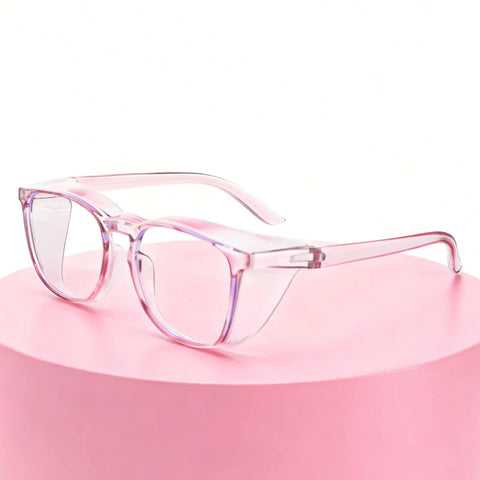 Pink glasses from Four Pack Clear Safety Glasses Anti Fog Nursing Goggles Anti Scratch Square Protective Eyewear With No Sweat Side Shields